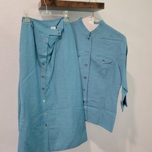 2-piece turquoise lined linen suit